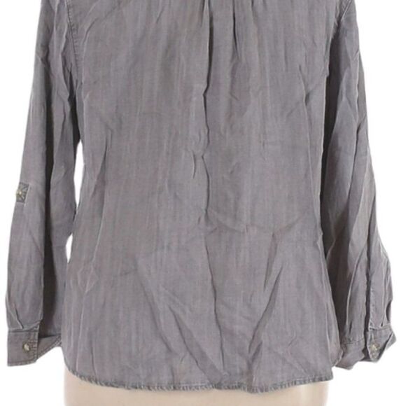 Chico's Gray Stone Wash Shirt Long Tab Sleeve Collared Button Down Tencel Sz 3 - Picture 7 of 9